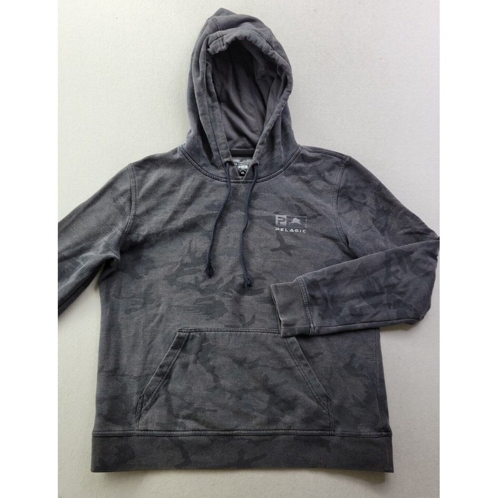 Pelagic High Performance Hoodie Boy Youth XL Gray Camo Fleece Lined Sweater